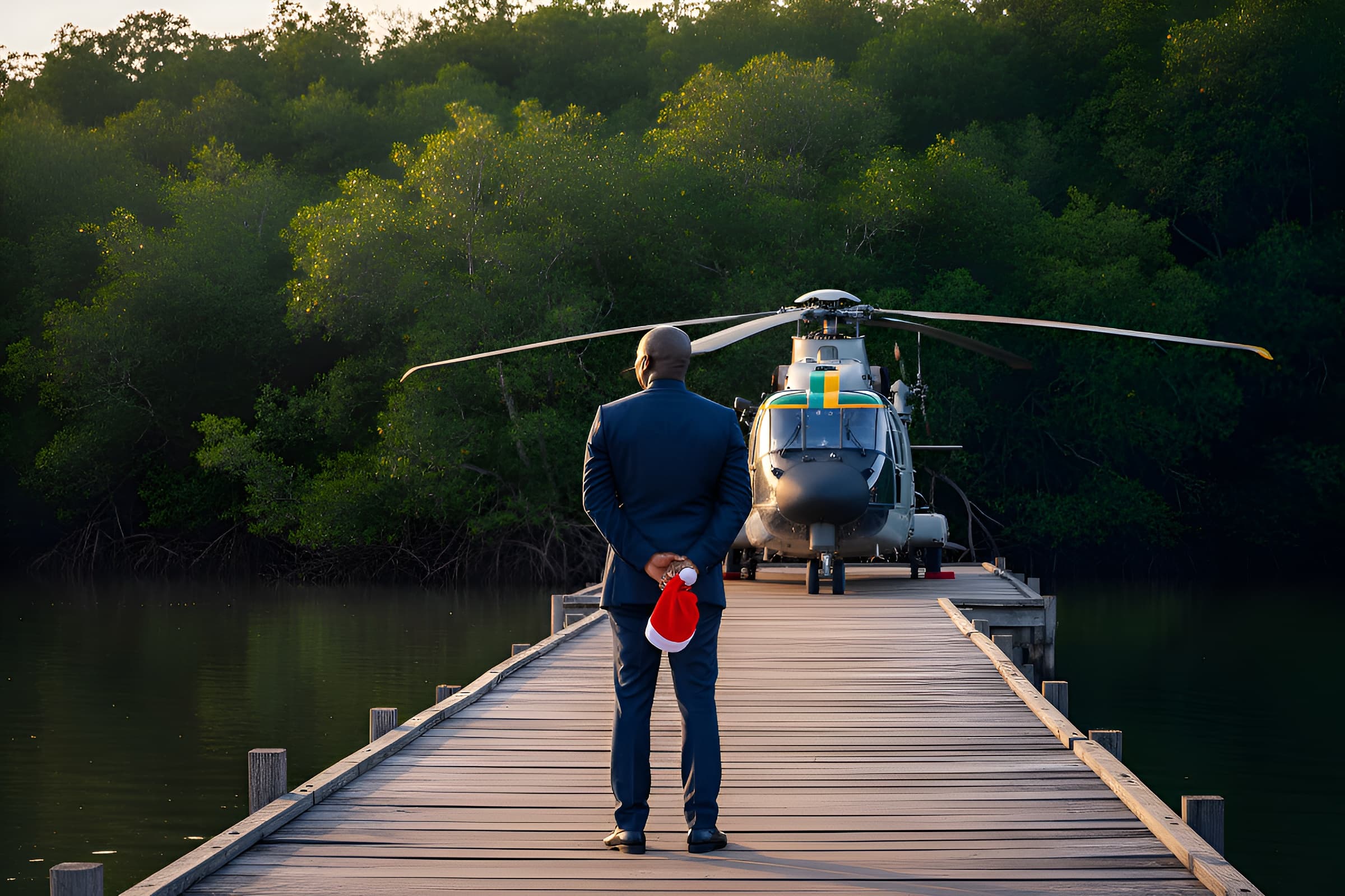 Le Président sur le ponton de l'île d'Esogwè